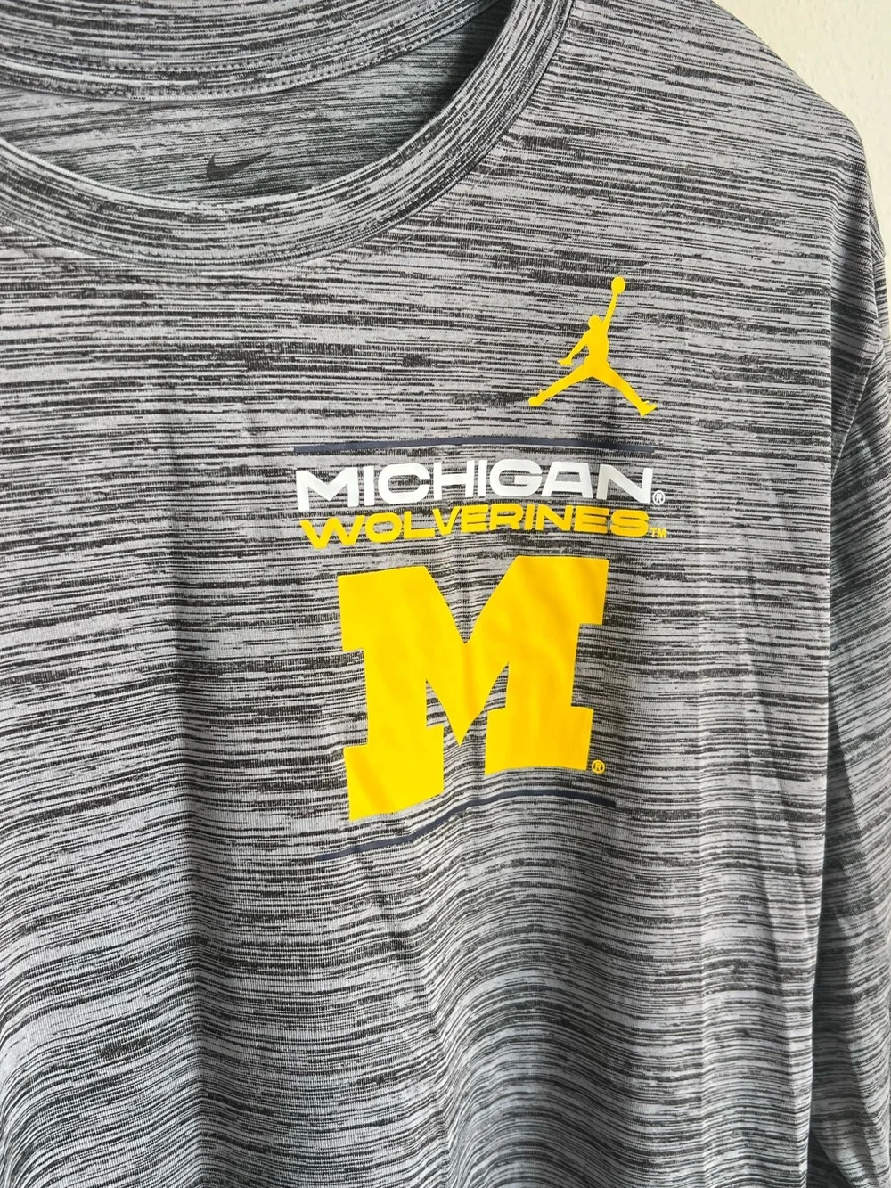 Jordan Men's Gray Heather Dri-Fit Long-Sleeve Tee with Michigan Logo
